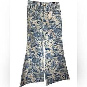 Wrangler Blue and White Floral Women Flare Jeans